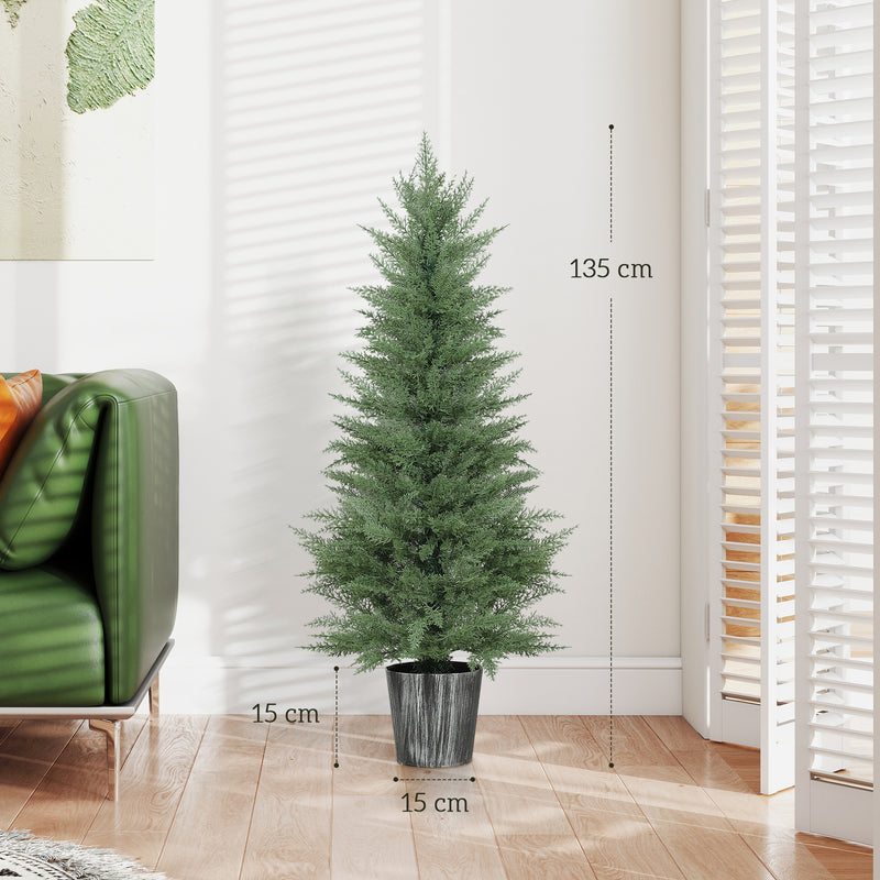 HOMCOM Set of 2 Artificial Cypress Trees with PE Leaves for Indoor Outdoor