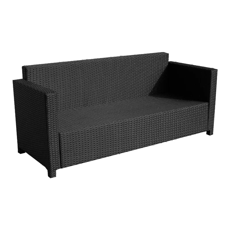 Outsunny Rattan Sofa 3 Seater - Black