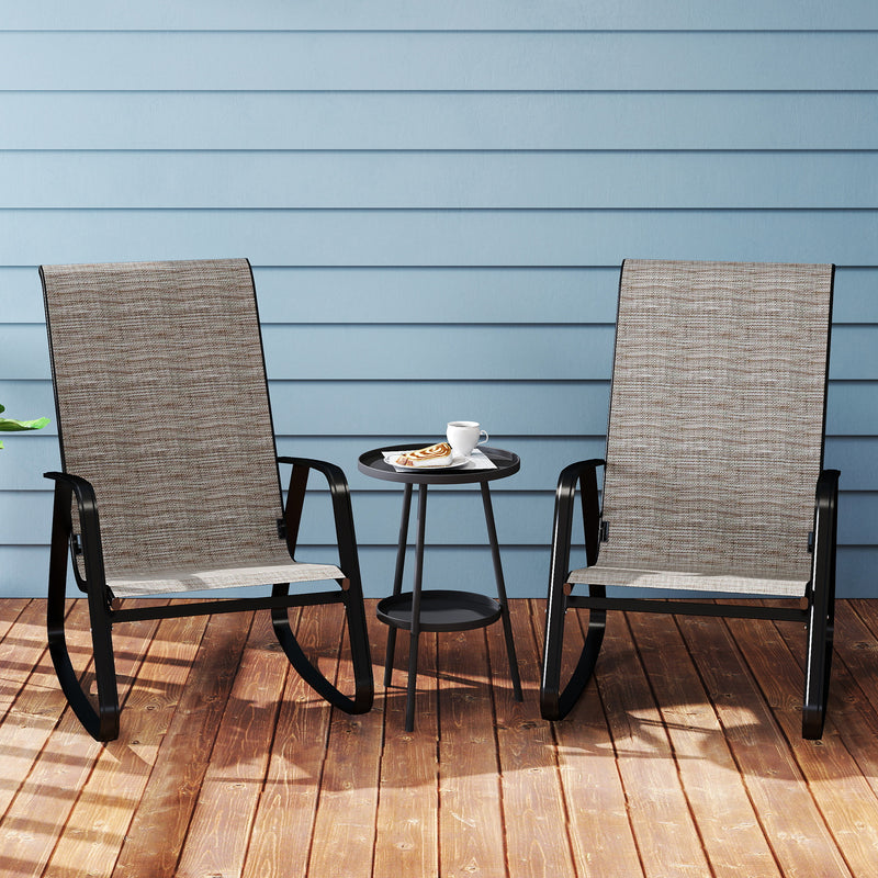 Outsunny 2PCS Garden Rocking Chairs with Armrests, High Back, Light Brown