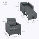 HOMCOM Convertible Single Chair Bed with Upholstered Fabric