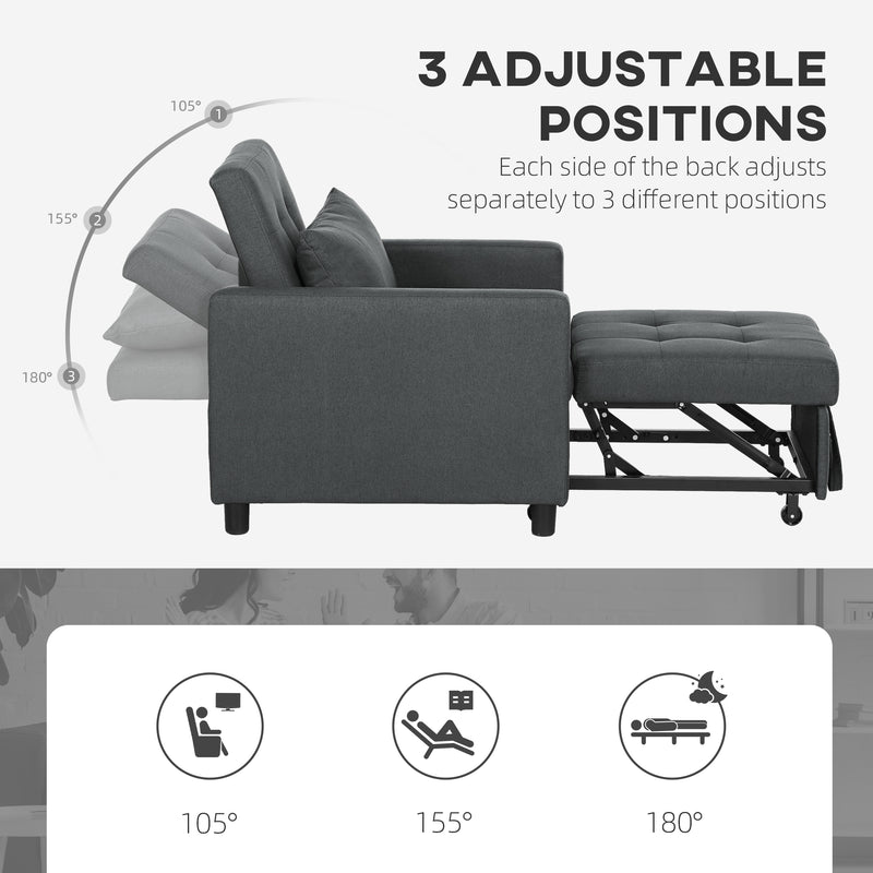 HOMCOM Convertible Single Chair Bed with Upholstered Fabric