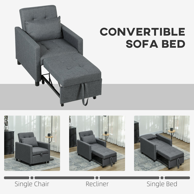 HOMCOM Convertible Single Chair Bed with Upholstered Fabric