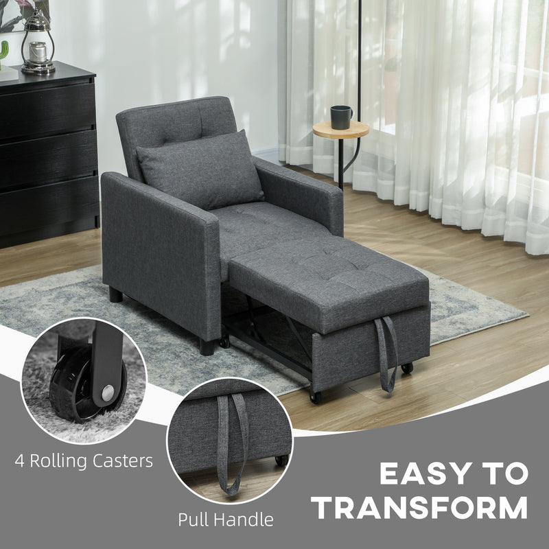 HOMCOM Convertible Single Chair Bed with Upholstered Fabric