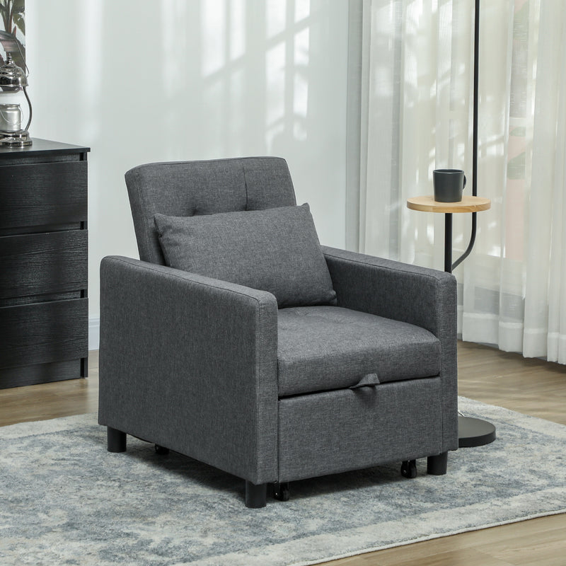 HOMCOM Convertible Single Chair Bed with Upholstered Fabric