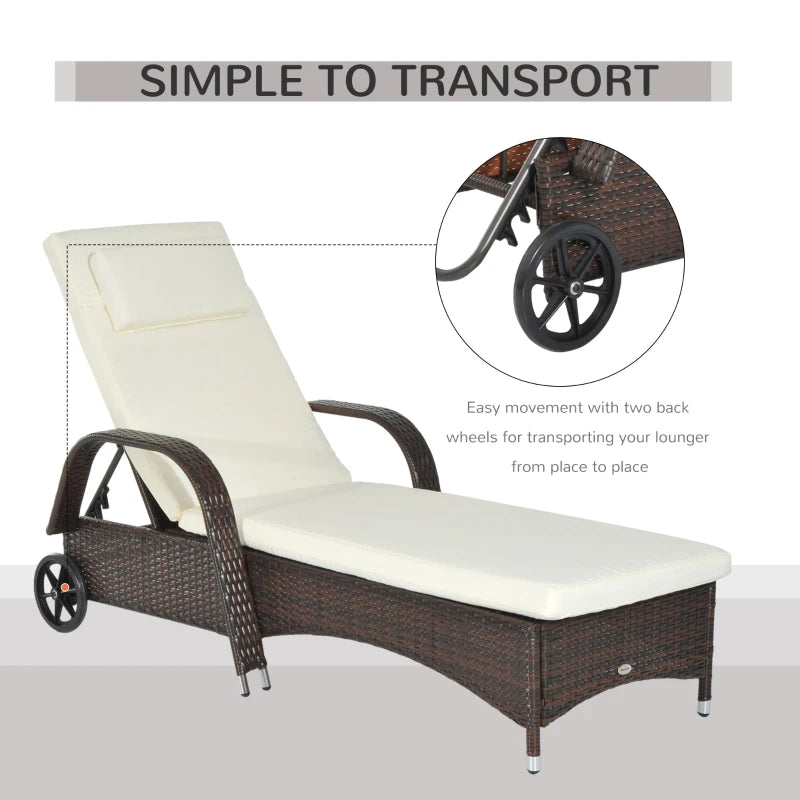 Outsunny  Rattan Sun Lounger - Brown