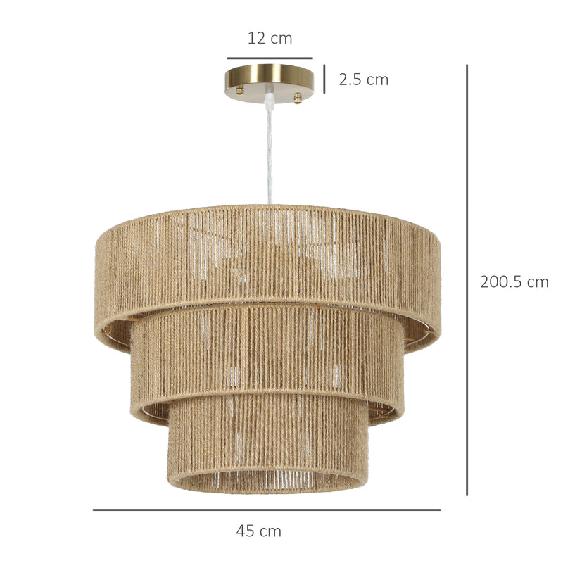 HOMCOM Boho Hemp Rope Pendant Light, Ceiling Light for Bedroom, Light Brown
