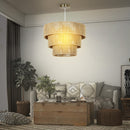 HOMCOM Boho Hemp Rope Pendant Light, Ceiling Light for Bedroom, Light Brown