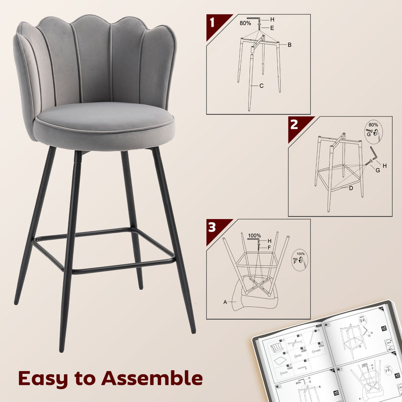 HOMCOM Set of 2 Barstools with Petal Backrest for Kitchen Island