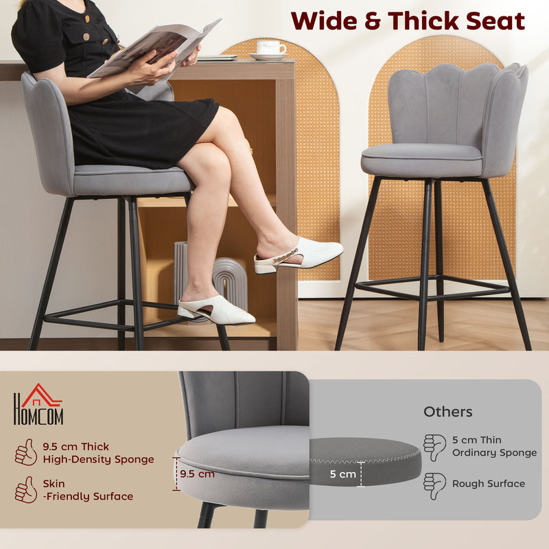HOMCOM Set of 2 Barstools with Petal Backrest for Kitchen Island