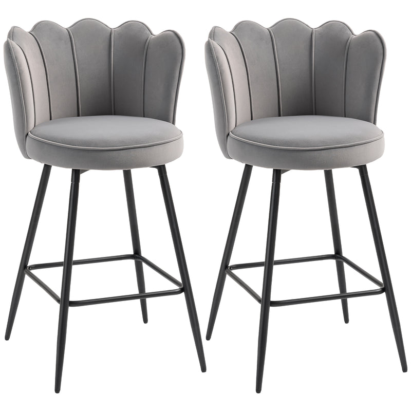 HOMCOM Set of 2 Barstools with Petal Backrest for Kitchen Island