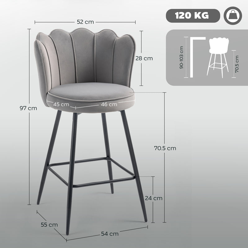 HOMCOM Set of 2 Barstools with Petal Backrest for Kitchen Island