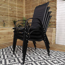 Outdoor 4 Person Round Glass Top Garden Dining Table Chairs With Beige Parasol and Base Set