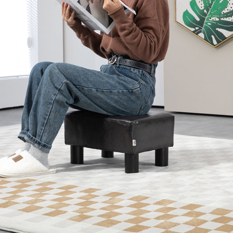 HOMCOM Chic Faux Leather Footstool Ottoman Cube With 4 Plastic Legs Brown