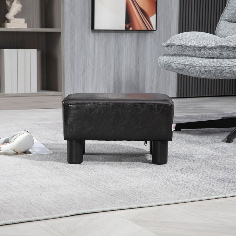 HOMCOM Chic Faux Leather Footstool Ottoman Cube With 4 Plastic Legs Brown