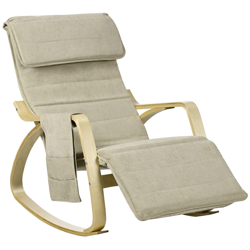 HOMCOM Rocking Chair Recliner Armchair with Adjustable Footrest, Khaki