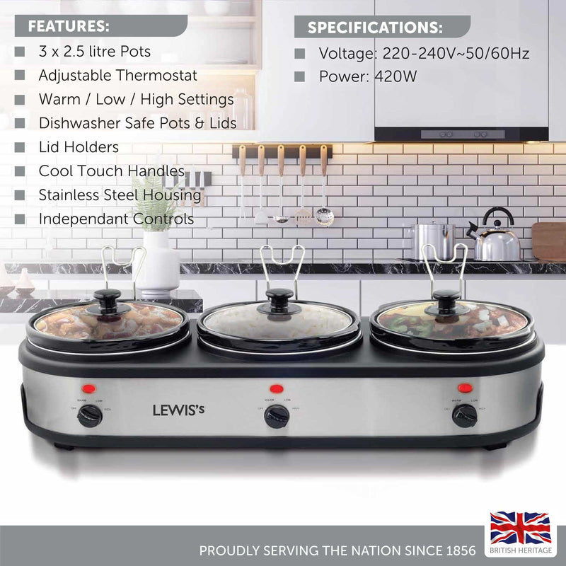 Lewis's 3 Pot Slow Cooker 420W