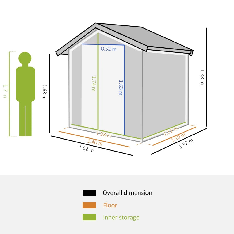 Outsunny Metal Storage Shed with Sliding Door 5ft x 4.3ft - Grey