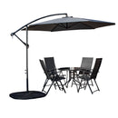 Outdoor 4 Person Round Glass Top Garden Dining Table Chairs With Grey Banana Parasol and Base