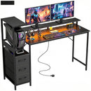 HOMCOM 147cm Gaming Desk With Charging Station And RGB Lights, Black