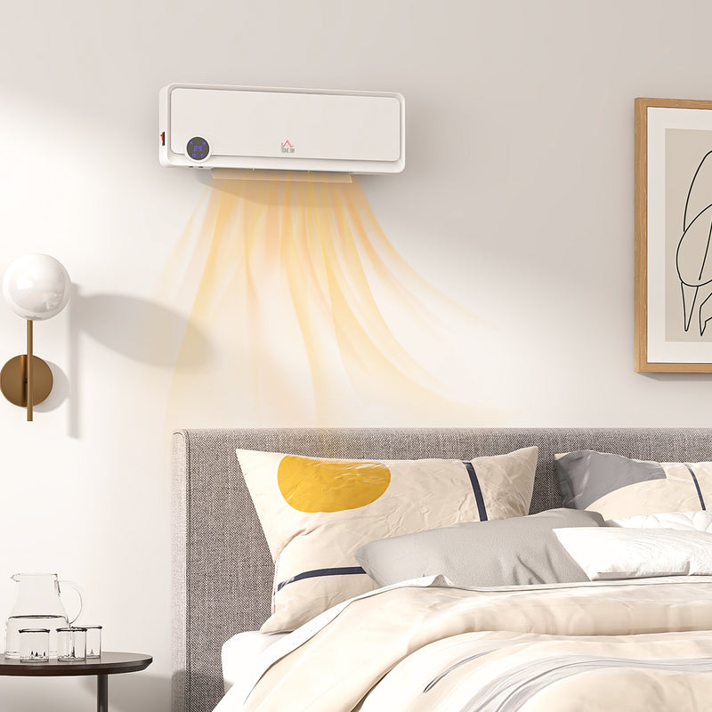 HOMCOM 1000W/2000W Wall Downflow Heater 10-49°C Temperature w/ Timer Remote