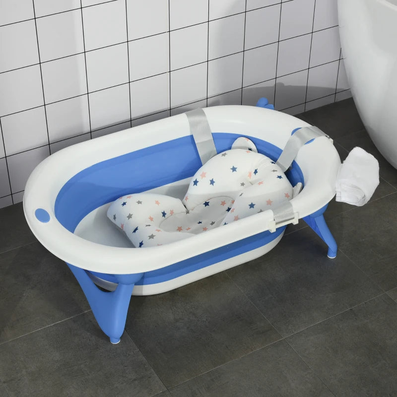 HOMCOM Baby Bath Tub Collapsible with Cushion - Blue