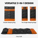 Outsunny Double Sleeping Bag With 2 Pillows, 220 X 160cm Sleeping Bag