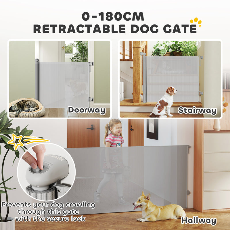 PawHut Retractable Stair Gate, Dog Gate Extends Up To Wide, Grey