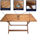 Outdoor 4 Person Folding Rectangular Wooden Garden Patio Dining Table and 2 Benches Set
