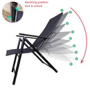 Set of 2 Outdoor Garden Patio Multi Position Reclining Folding Chair in Black and Silver