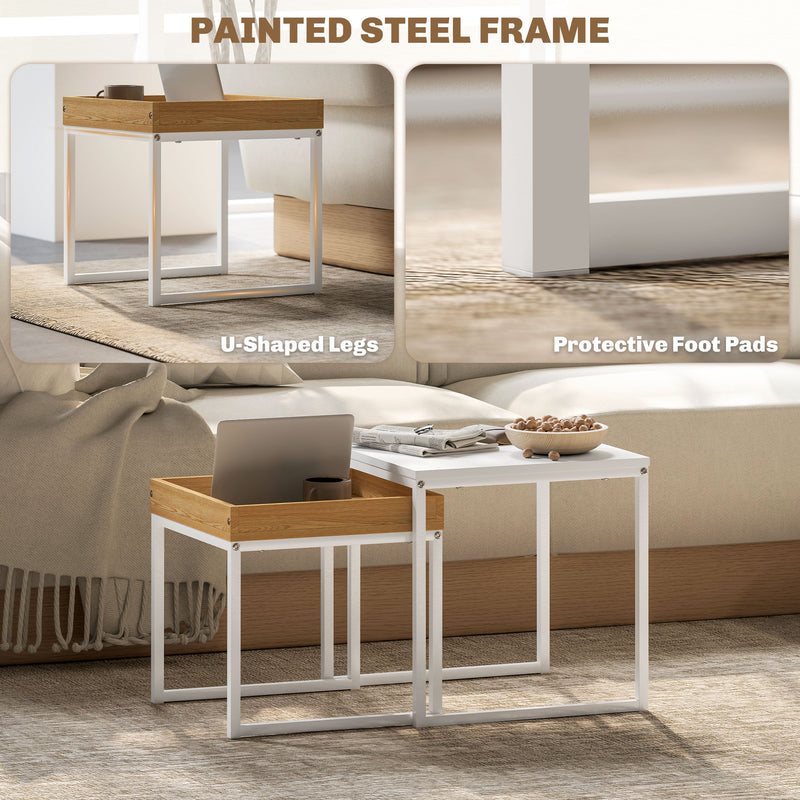 HOMCOM Modern Coffee Table Set Square Nest of Tables for Small Space