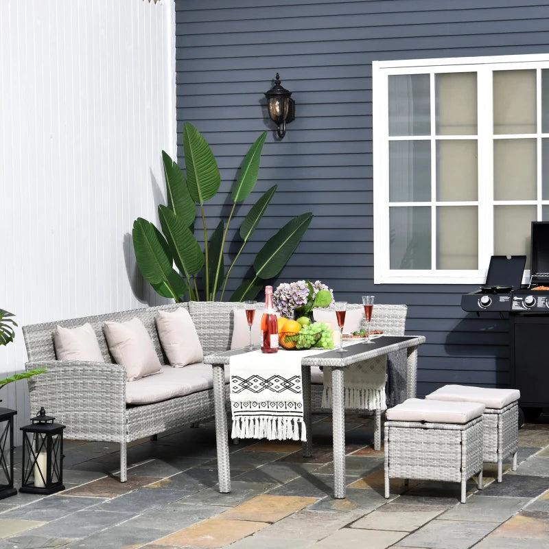 Outsunny Rattan Sofa Set with Coffee Table & Footstools - Grey