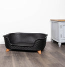 77cm x 58cm Black Plastic Raised Pet Basket with Legs and Black Plastic Double Pet Bowl Feeder with Stand Set