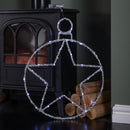 49cm Battery Powered Light up Christmas Silver Star Ball with Twinkling White LEDs