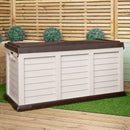 440L Heavy Duty Garden Patio Storage Box with Lockable Sit on Lid in Brown