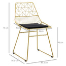 HOMCOM Dining Chairs Set Of 2, Metal Wire Kitchen Chairs With Back, Gold Tone