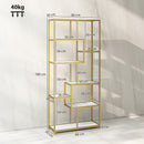 HOMCOM Modern Bookcase 7-Tier Bookshelf Shelving Unit White Gold Tone