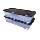 2 x 42L Clear Under Bed Storage Box with Black Lid, Stackable and Nestable Design Storage Solution
