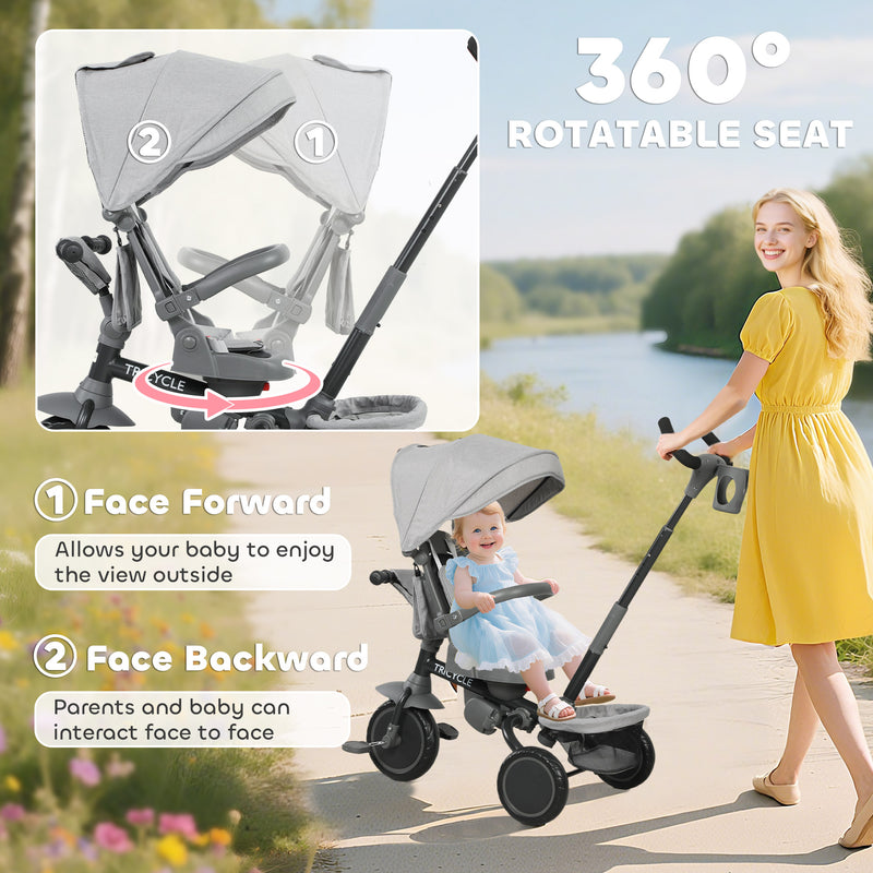 AIYAPLAY 6 in 1 Kids Trike, Toddler Tricycle with Parent Handle,