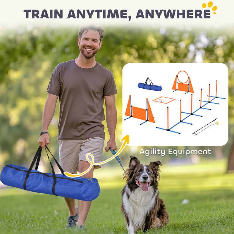 PawHut 7-Piece Dog Agility Equipment, Obstacle Training Course Kit, Orange