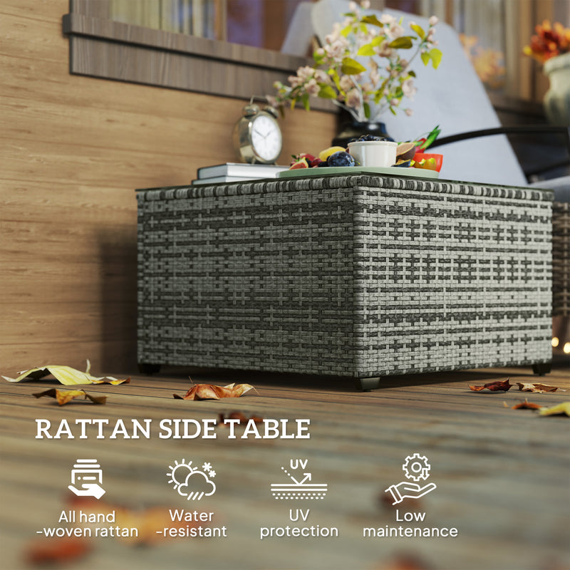 Outsunny Outdoor Coffee Table With Glass Top, Rattan Side Table