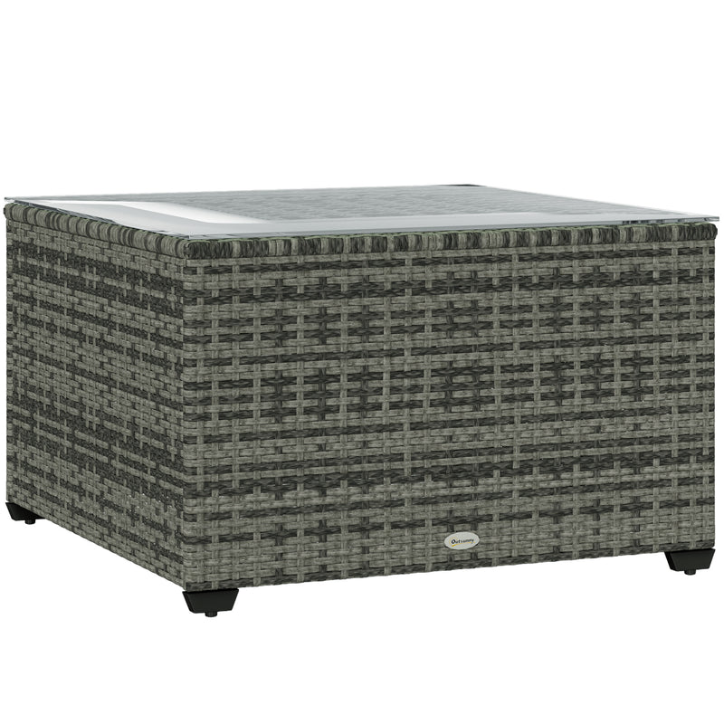 Outsunny Outdoor Coffee Table With Glass Top, Rattan Side Table