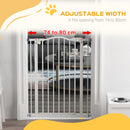 PawHut 74-80cm Adjustable Metal Pet Gate Safety Barrier w/ Auto-Close Door White