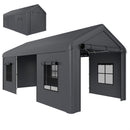 Outsunny 3 x 6 m Heavy Duty Carport, Portable Garage with 3 Doors, Dark Grey