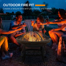 Outsunny Outdoor Fire Pit, Wood Burner with Screen and Poker, Black