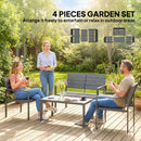 Outsunny 4 Piece Garden Furniture Set, HDPE Metal Outdoor Sofa, Dark Grey