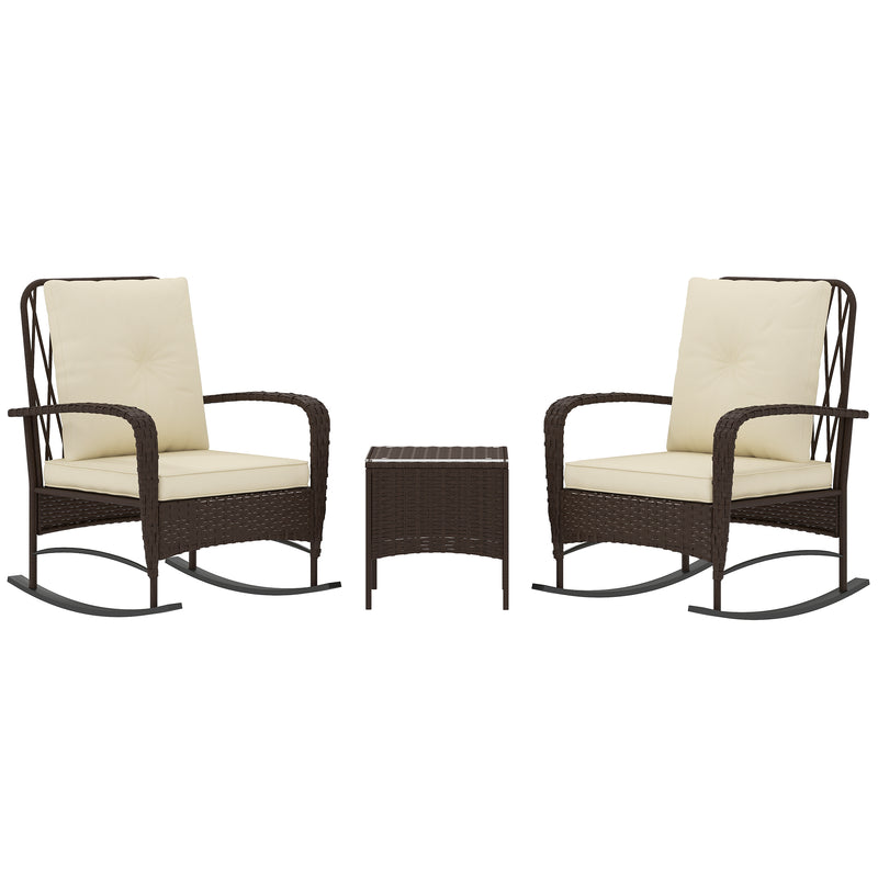 Outsunny Rattan Bistro Set Balcony Furniture With Rocking Chairs, Brown