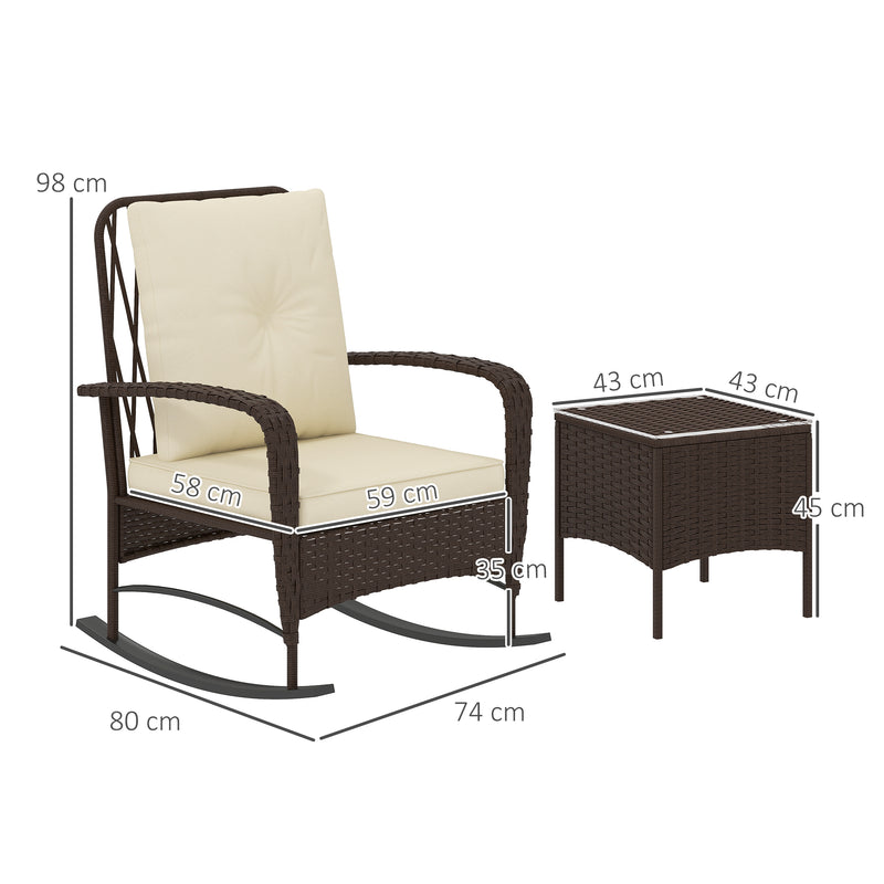 Outsunny Rattan Bistro Set Balcony Furniture With Rocking Chairs, Brown