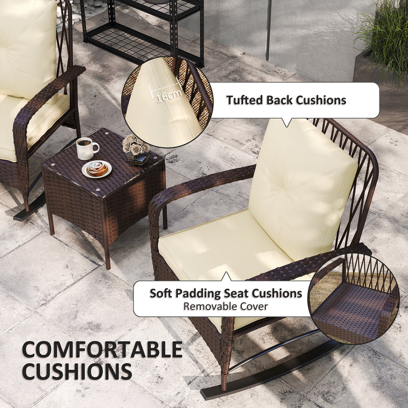 Outsunny Rattan Bistro Set Balcony Furniture With Rocking Chairs, Brown
