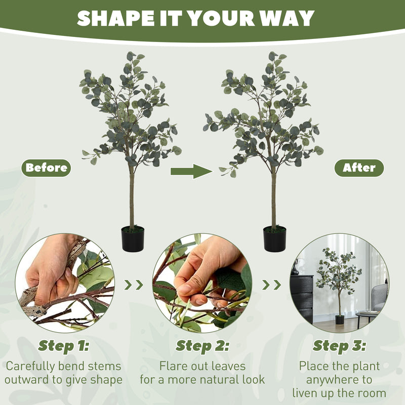 HOMCOM Artificial Plant, Faux Silk Eucalyptus Tree, 150cm