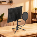 HOMCOM Studio Microphone Isolation Shield with Pop Filter & Stand, Black